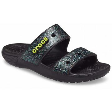 Crocs Klassiska Glitter Sandaler Dam Svarta | Sverige 0562HAPK